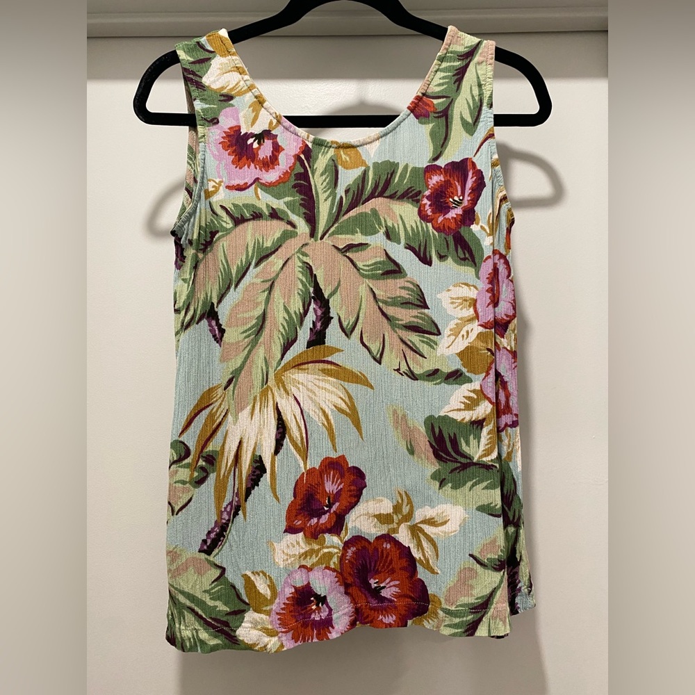 VTG CLIO 80s 90s Tropical Floral Print Sleeveless Blouse Tank Top